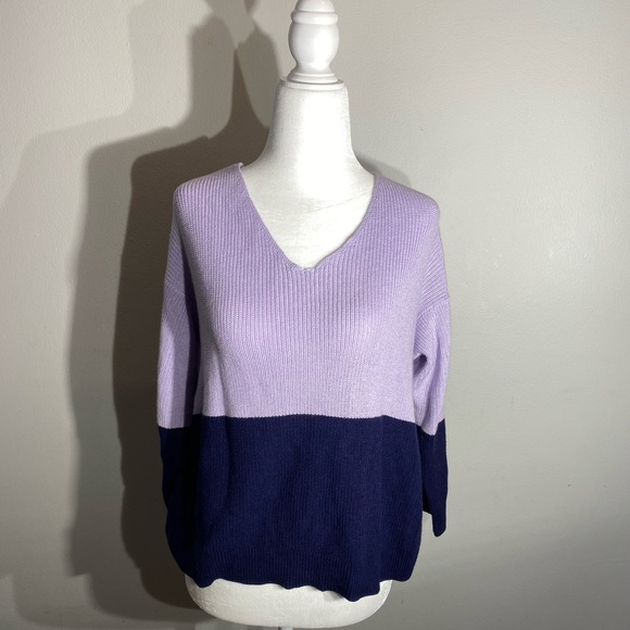 navy and purple knit sweater - Picture 2 of 5